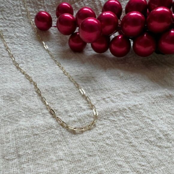 Paperclip Chain necklace 14k real gold Necklace 16 inches perfect gift - Picture 9 of 10